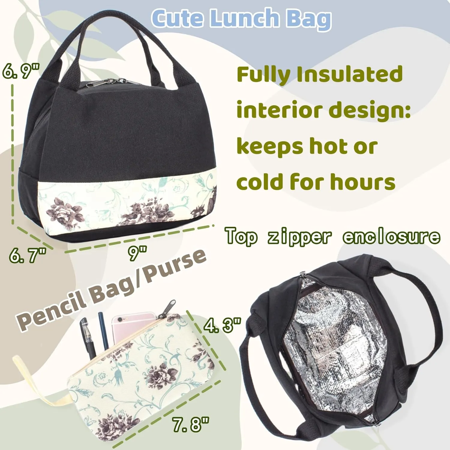 Leaper Cute Laptop Backpack Canvas Bag Daypack bag Lunch Bag Purse 3 in 1