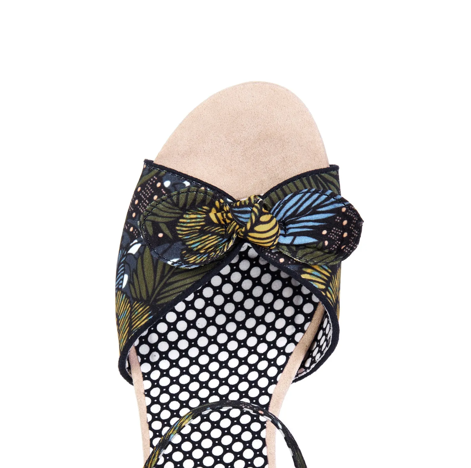 Molly Jungle Green Print Fabric Wedge Sandals by Ruby Shoo