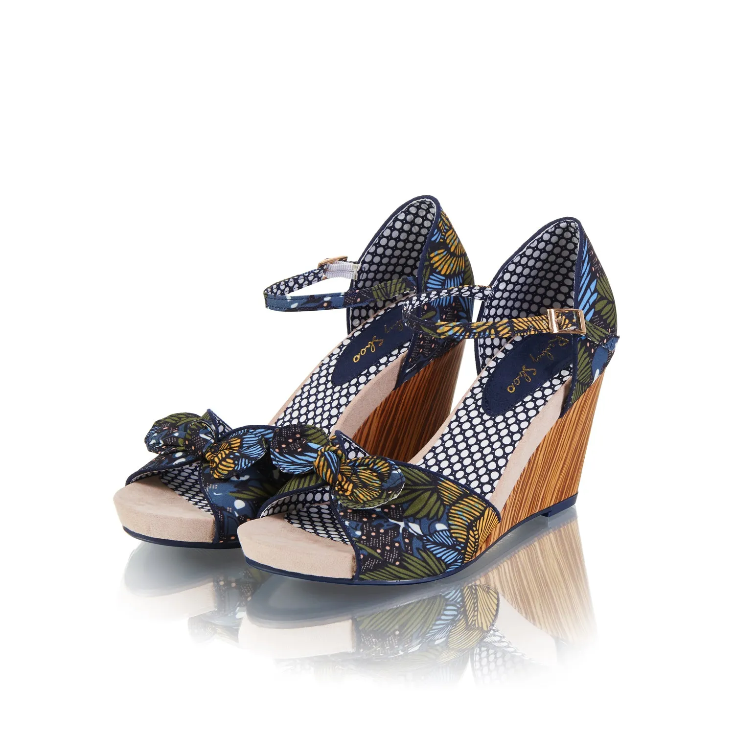 Molly Jungle Green Print Fabric Wedge Sandals by Ruby Shoo
