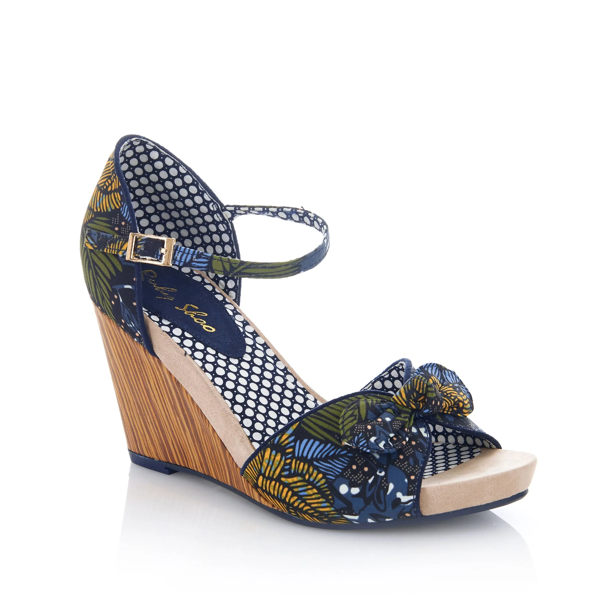 Molly Jungle Green Print Fabric Wedge Sandals by Ruby Shoo