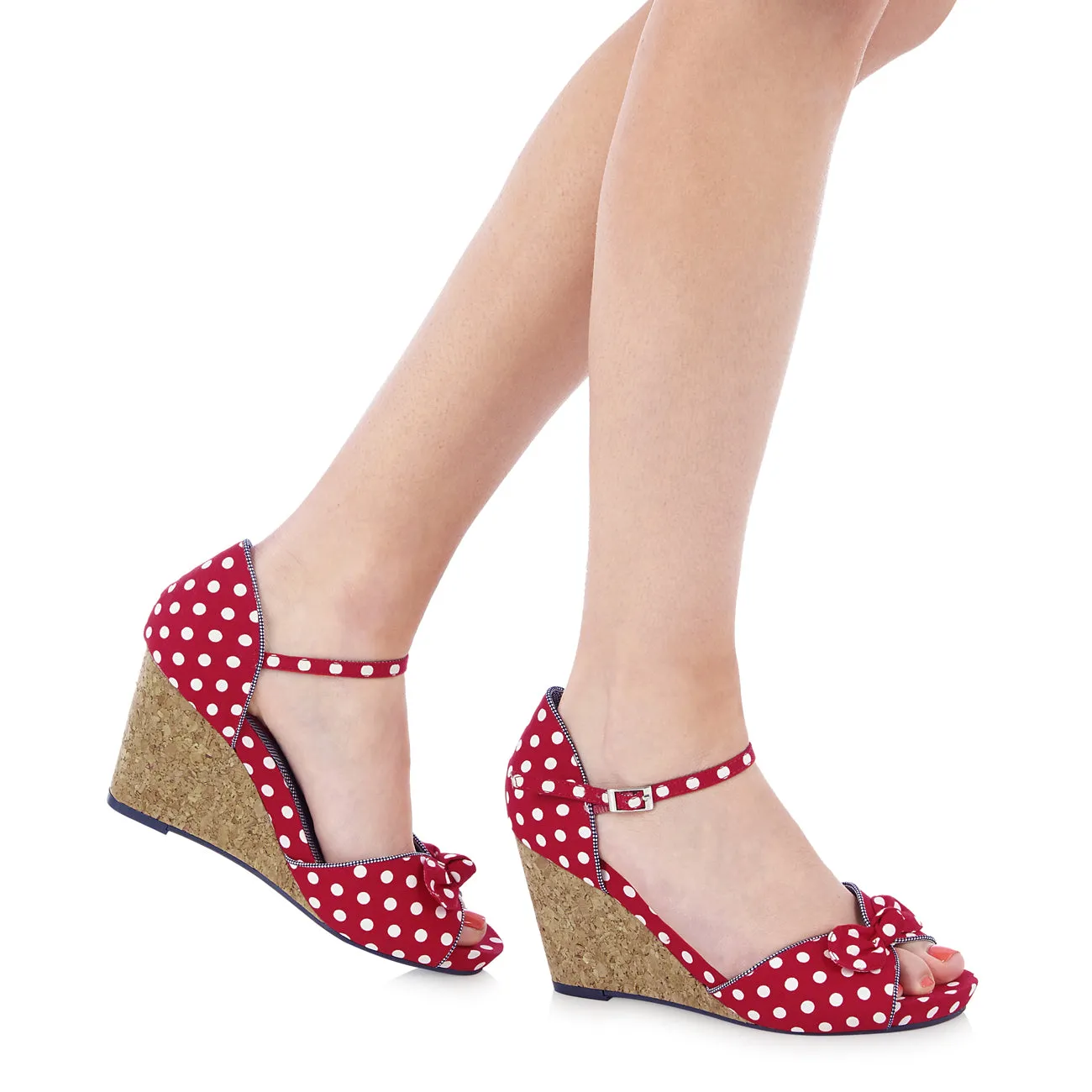Molly Red Spot Wedge Sandals by Ruby Shoo