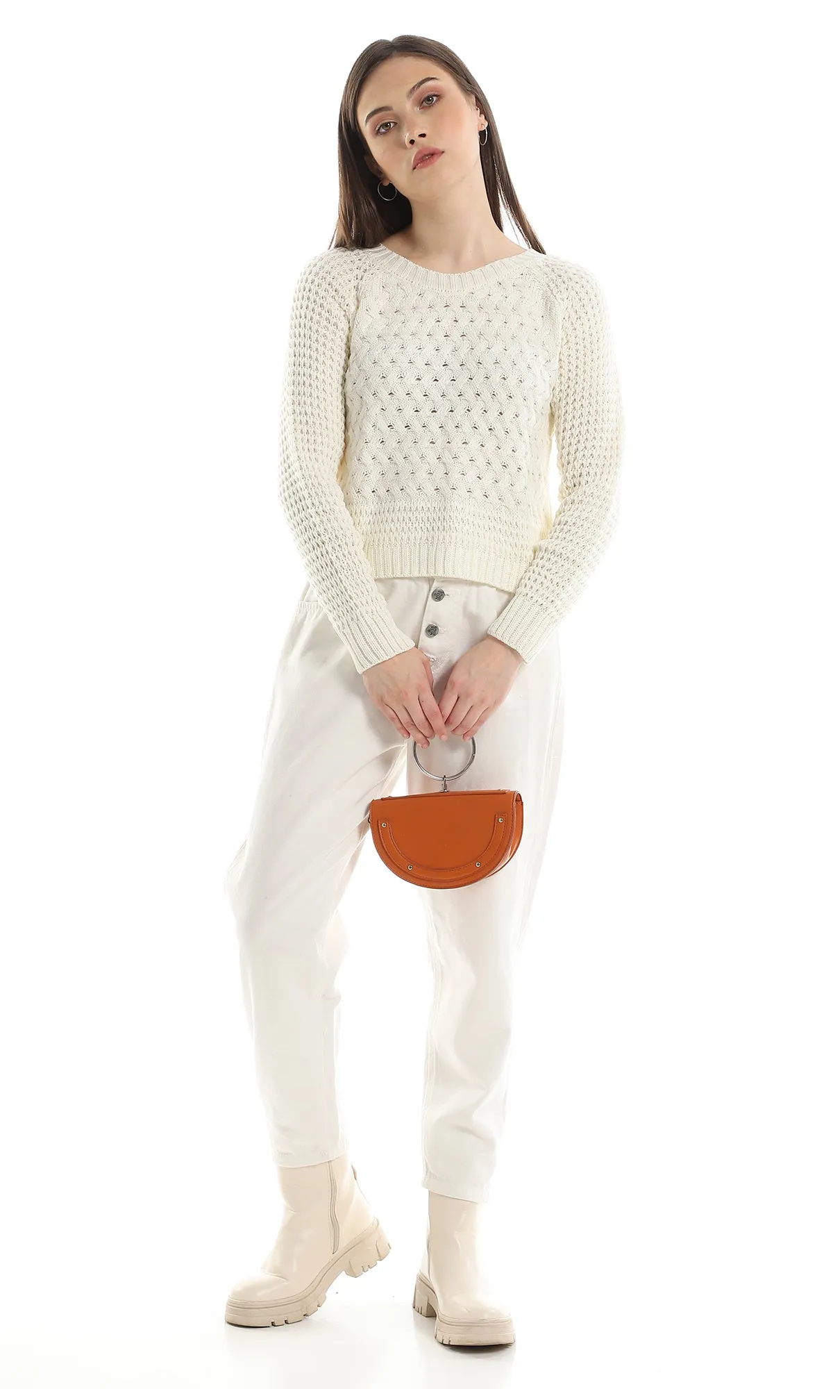 O158274 Braided Off White Slip On Acrylic Pullover