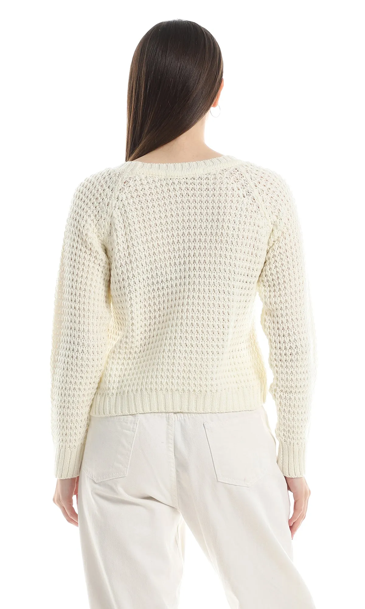 O158274 Braided Off White Slip On Acrylic Pullover
