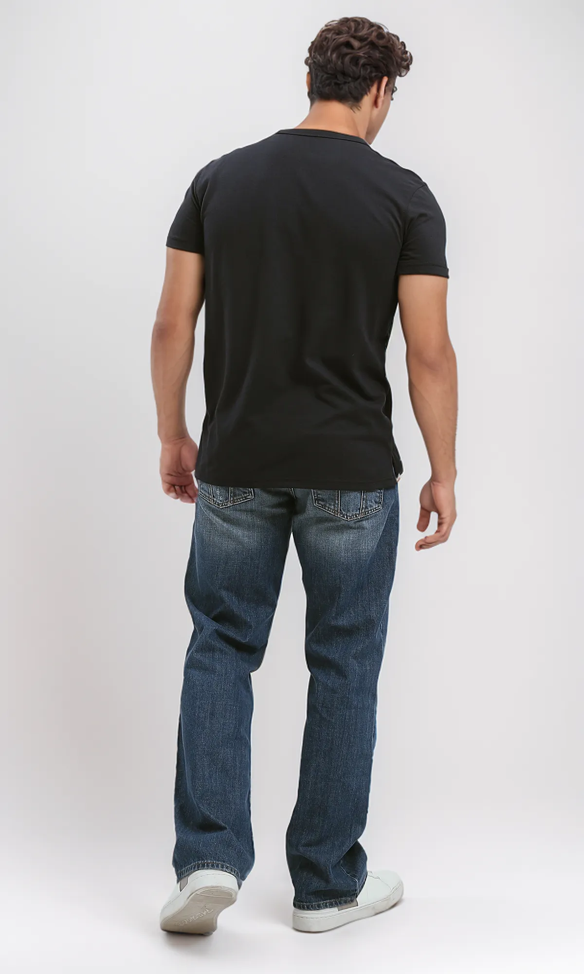 O190826 Black Round Neck Slip On Henley Shirt