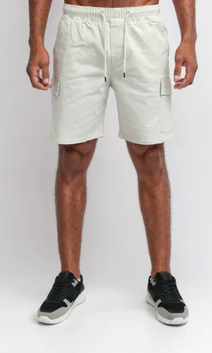 O198681 Beige Slip On Shorts With Drawstrings