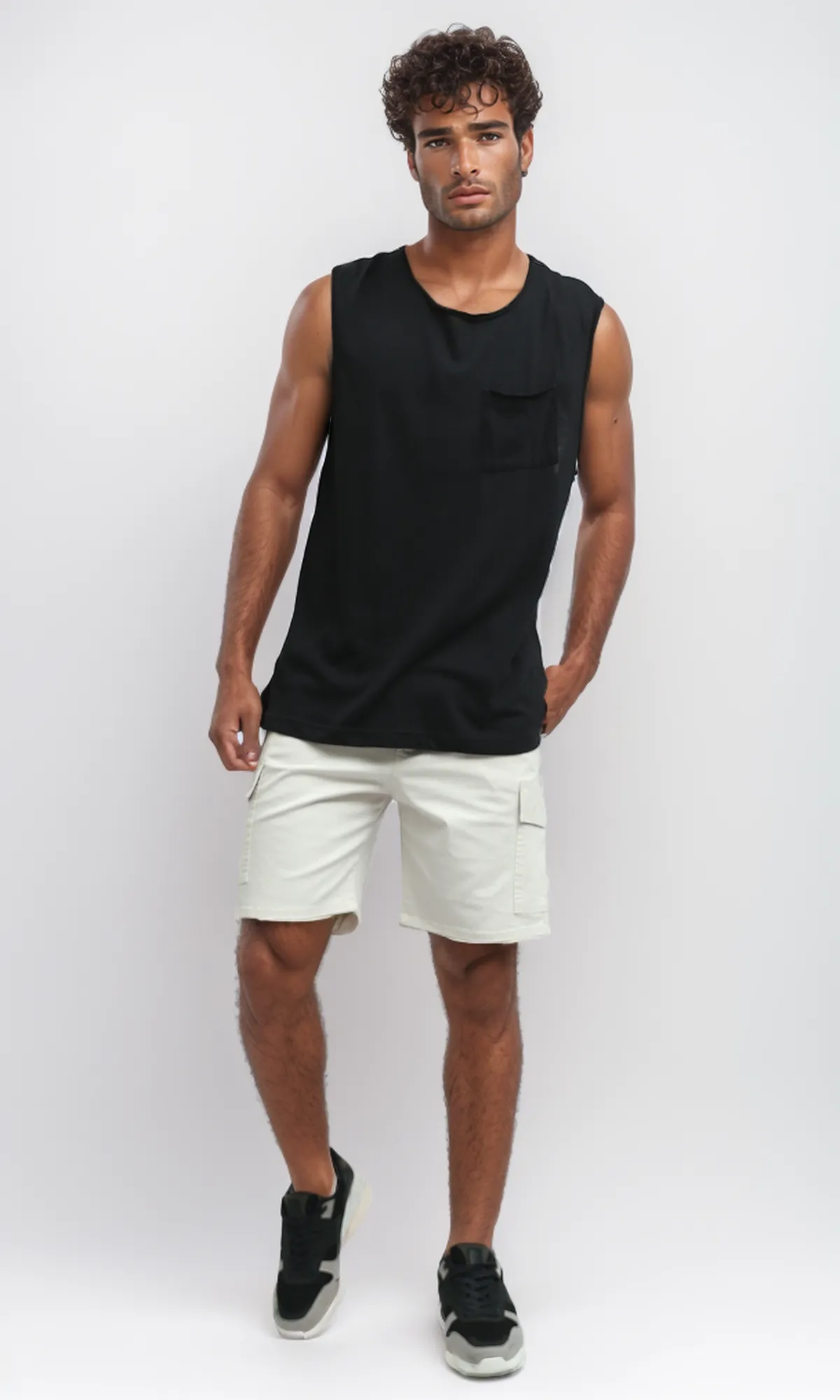 O198681 Beige Slip On Shorts With Drawstrings