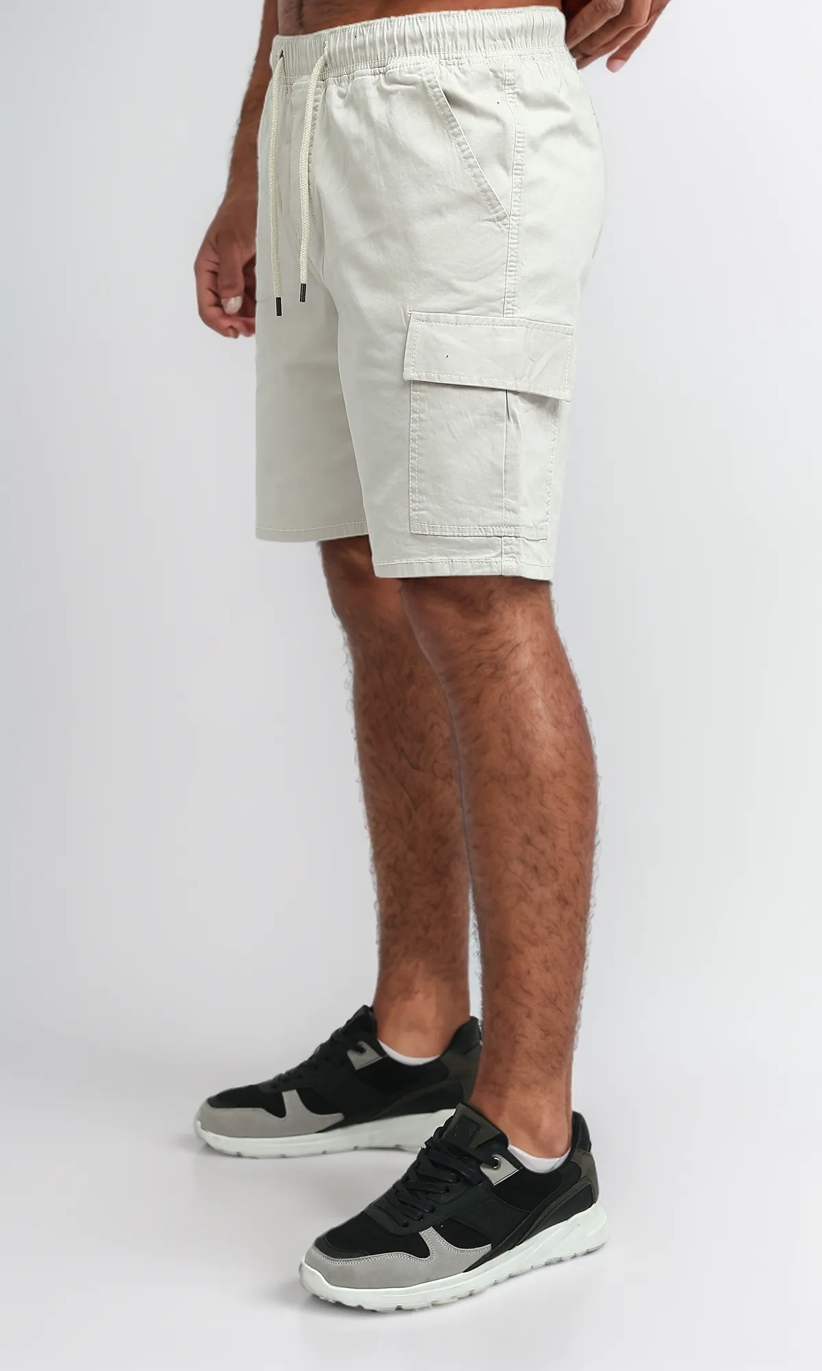 O198681 Beige Slip On Shorts With Drawstrings
