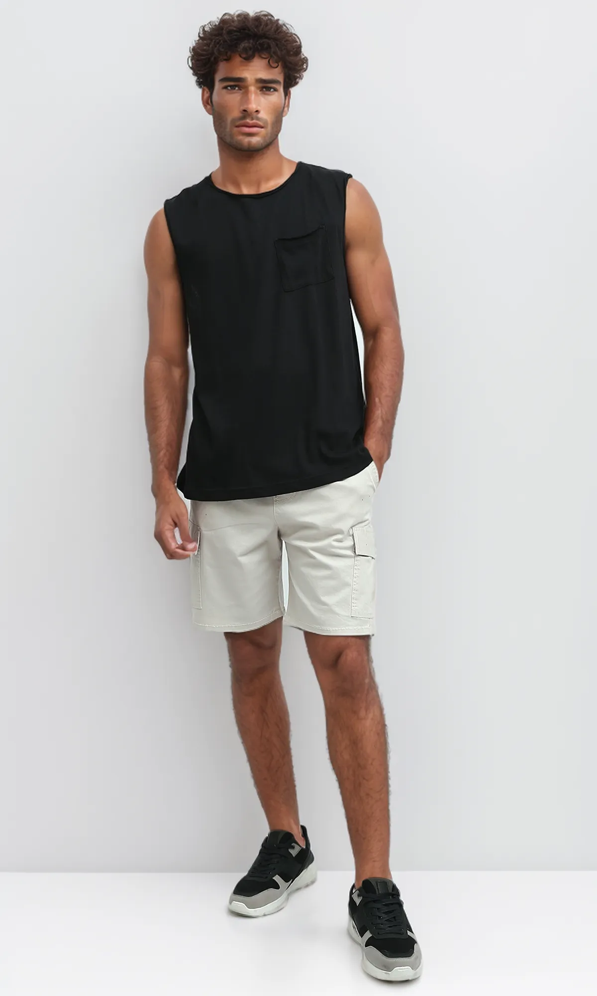 O198681 Beige Slip On Shorts With Drawstrings