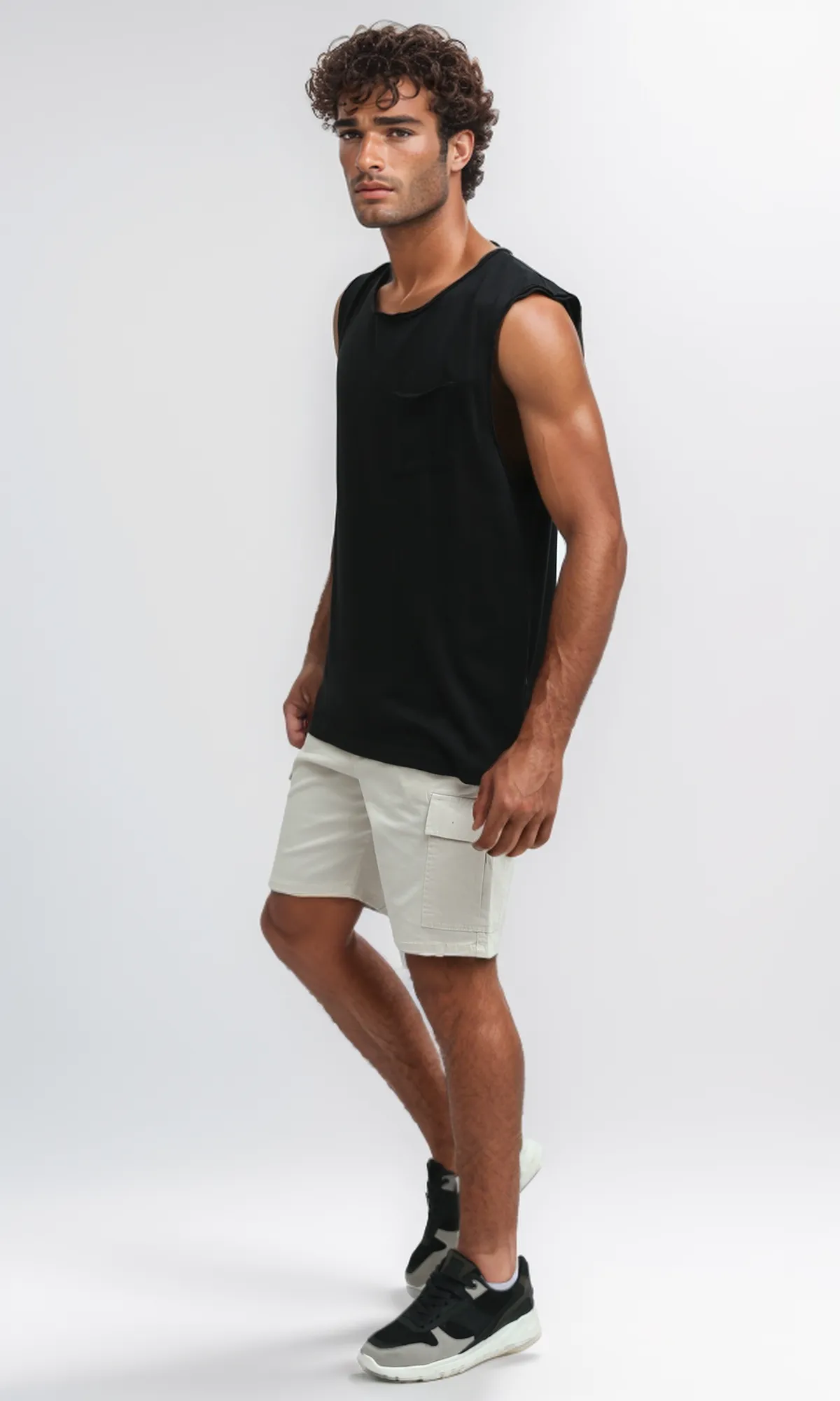 O198681 Beige Slip On Shorts With Drawstrings