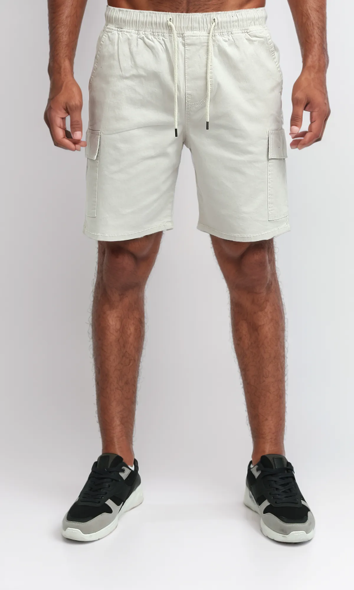 O198681 Beige Slip On Shorts With Drawstrings
