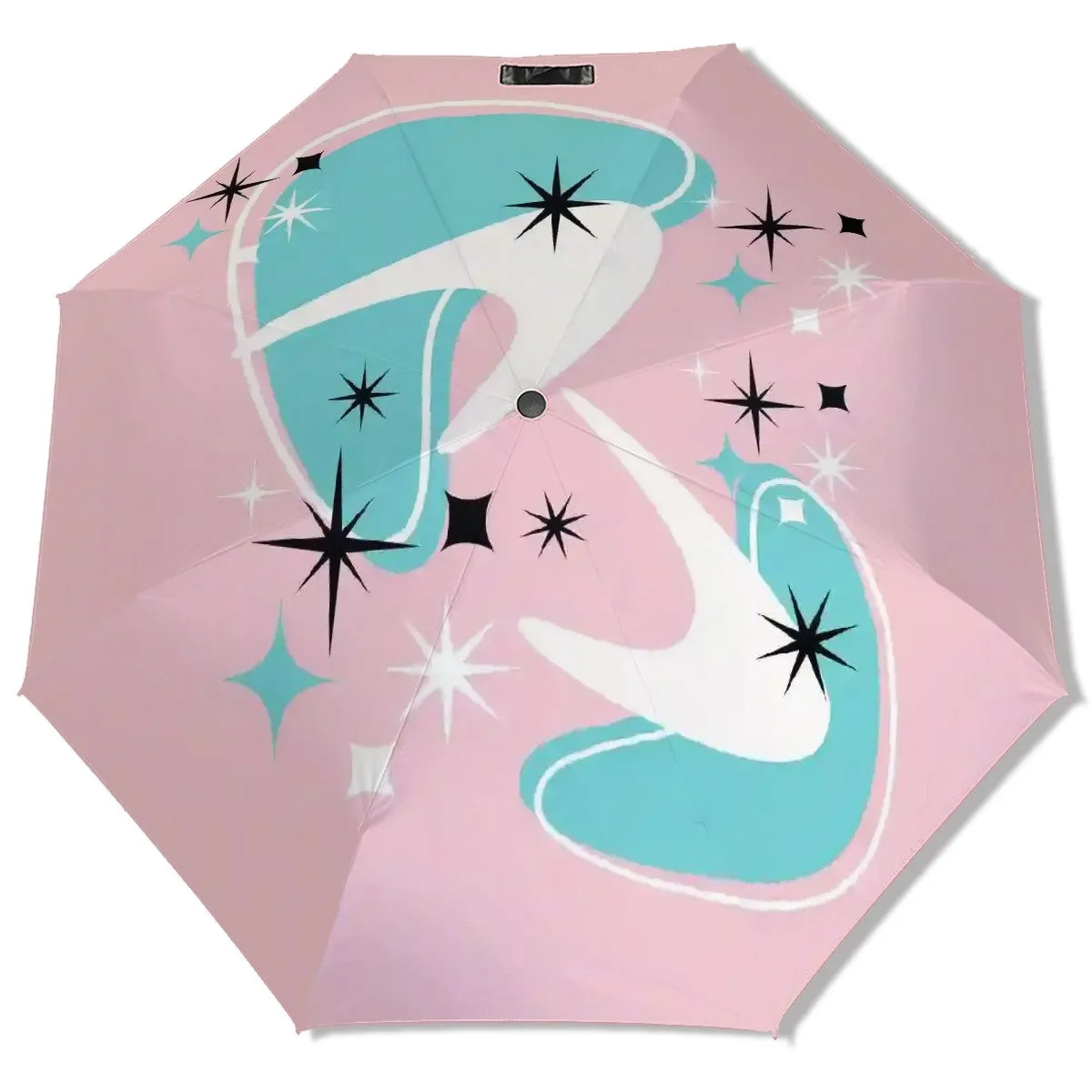 Pink And Aqua Atomic Boomerang Mid Mod Starbursts Designed UV Protection Umbrella