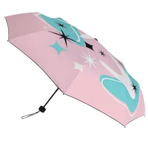 Pink And Aqua Atomic Boomerang Mid Mod Starbursts Designed UV Protection Umbrella