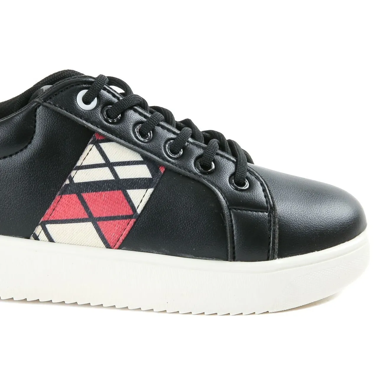 Red side black sneakers
