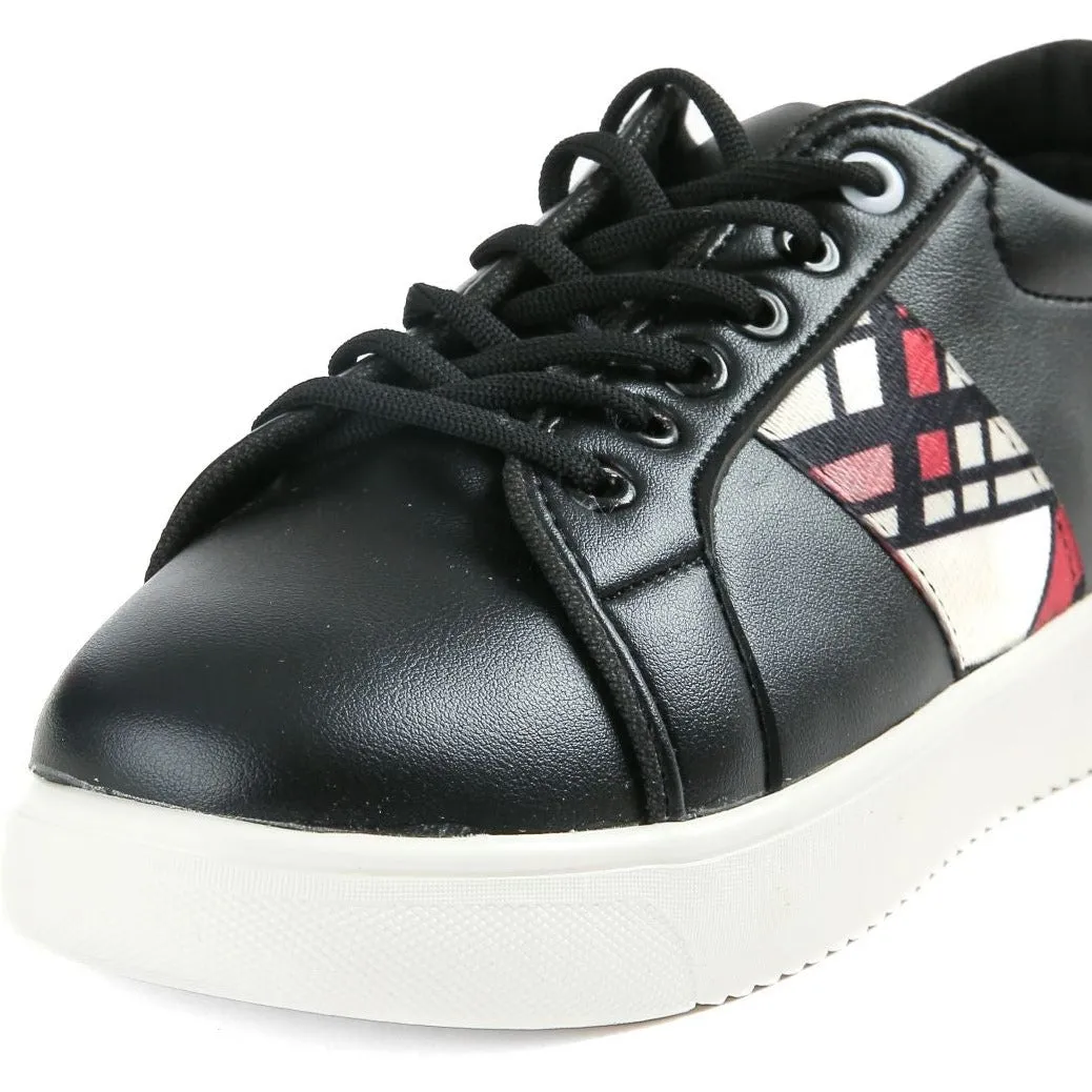 Red side black sneakers