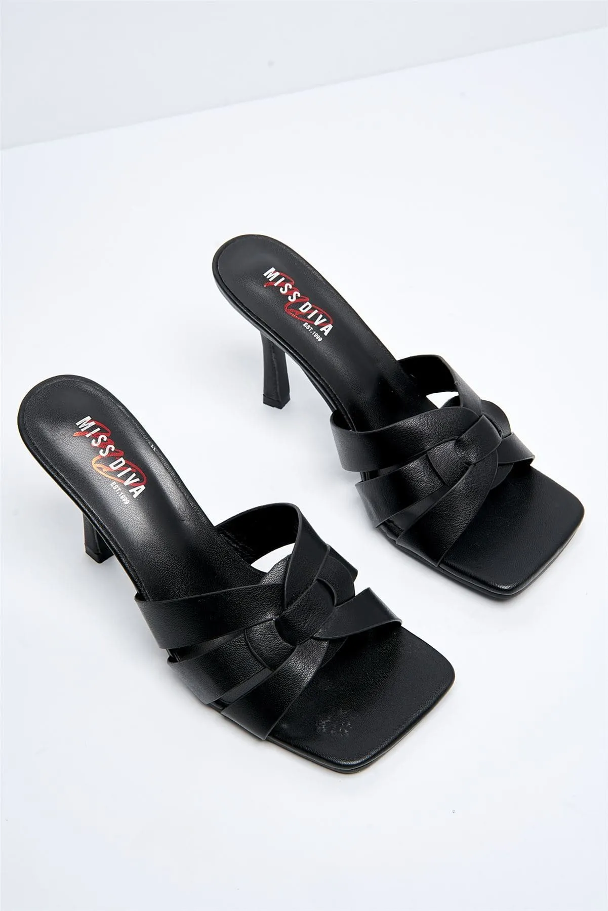 Santorini Large Woven Detail Mule in Black