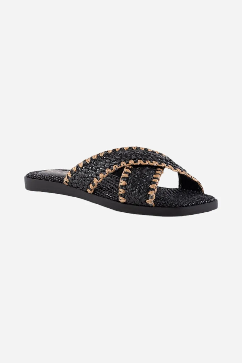 Seychelles Pomelo Raffia Sandal in Black