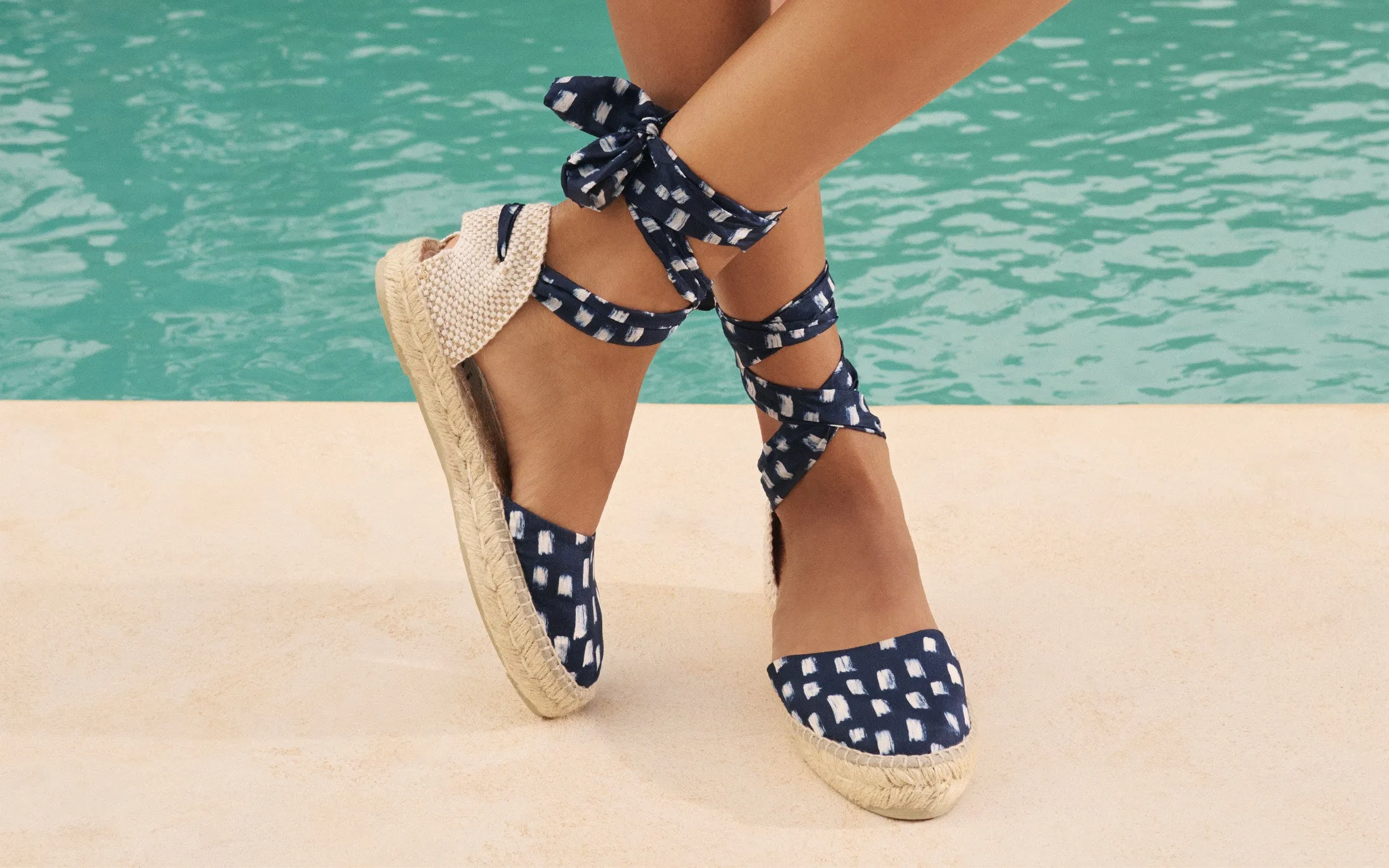 Silk Flat Valenciana Espadrilles - H48P0 - Monaco Navy Blue Pois