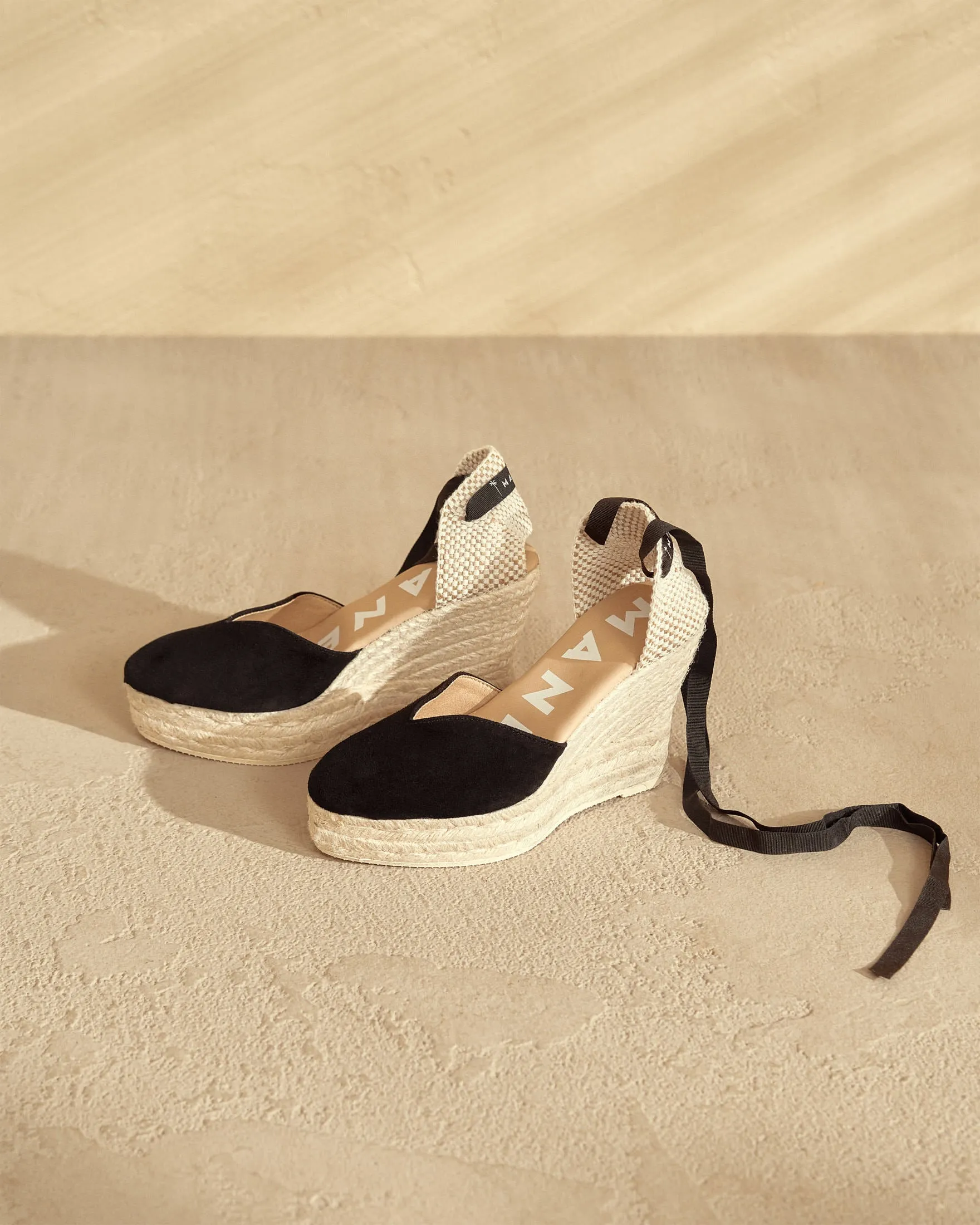 Soft Suede Heart-Shaped Wedge Espadrilles - K10WH - Hamptons Black