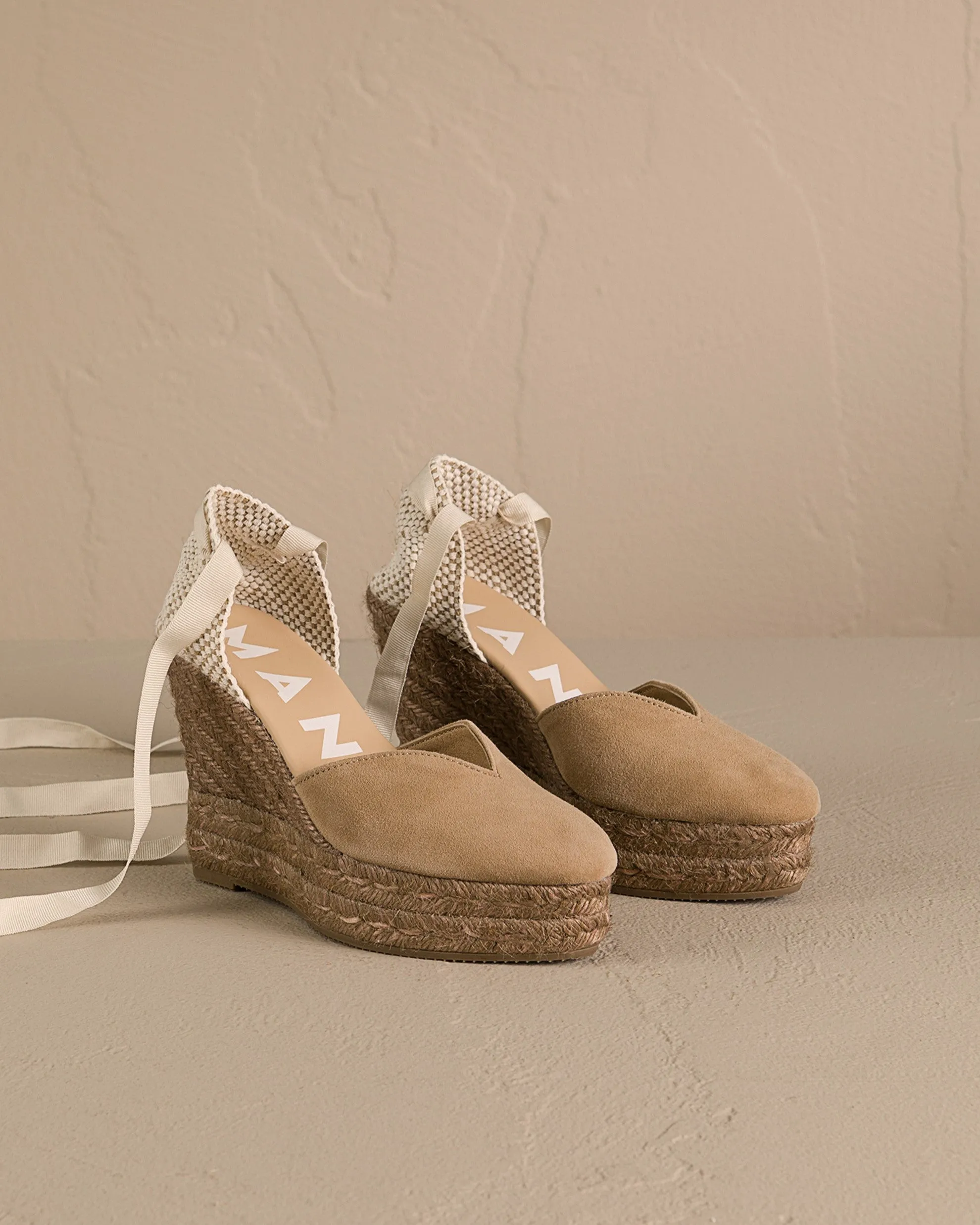 Soft Suede Heart-Shaped Wedge Espadrilles - W16WH - Hamptons Vintage Taupe On Tone
