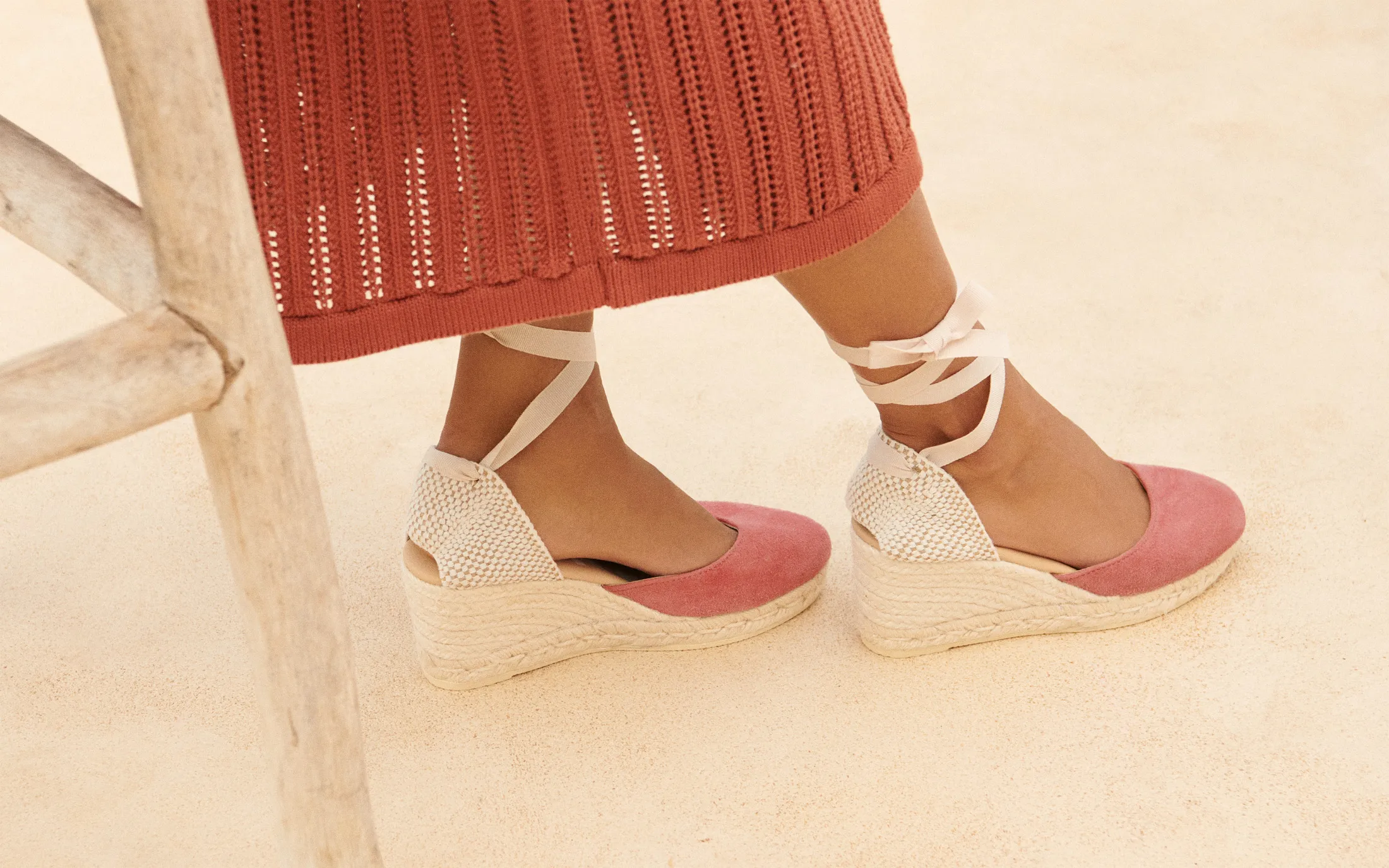 Soft Suede Low Wedge Espadrilles - W15WL - Hamptons Terracotta