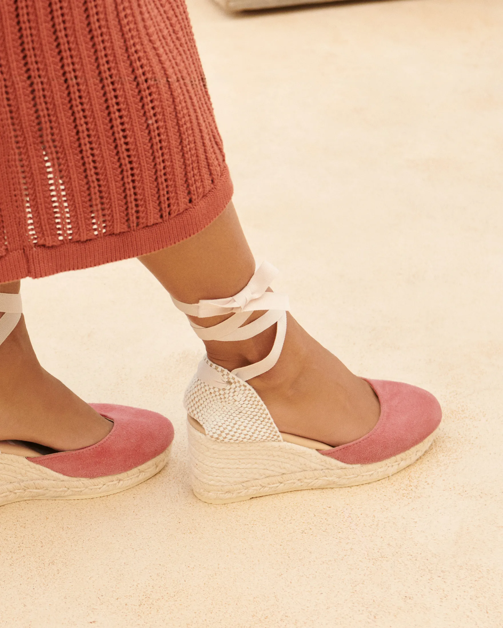 Soft Suede Low Wedge Espadrilles - W15WL - Hamptons Terracotta