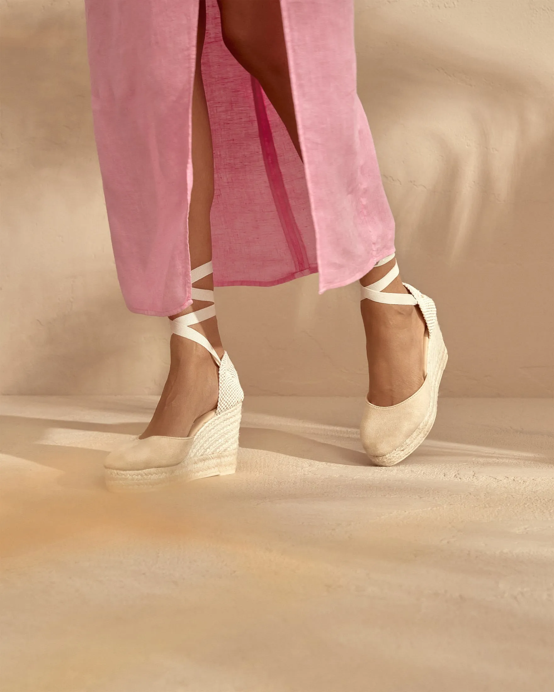 Soft Suede Wedge Espadrilles - M11WV - Hamptons Champagne Beige