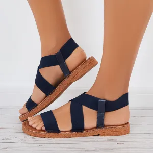 Sohiwoo Women Women Wide Elastic Ankle Strap Flat Sandals Criss Cross Strappy Sandals