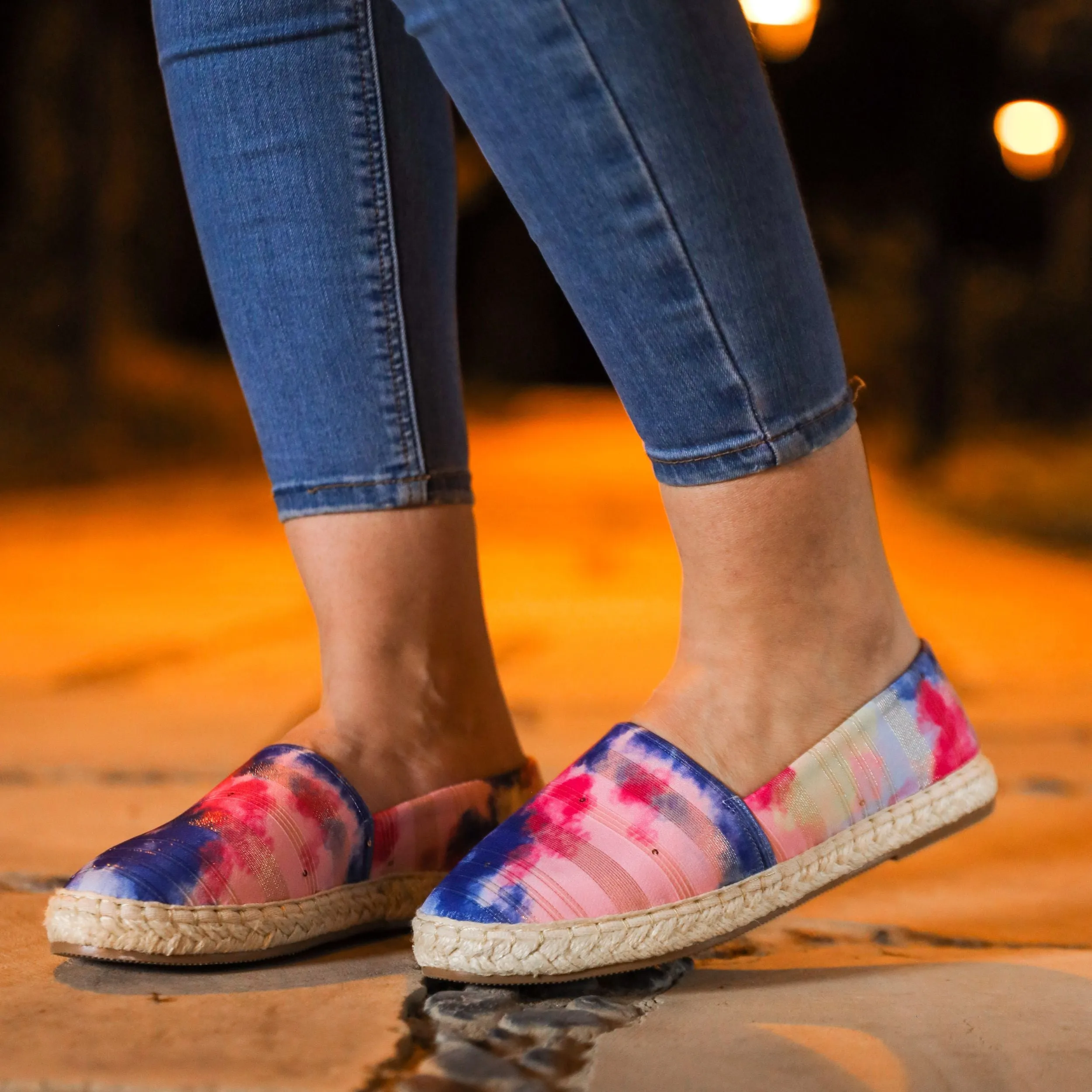 Spotty Fabric Slip On Espadrilles