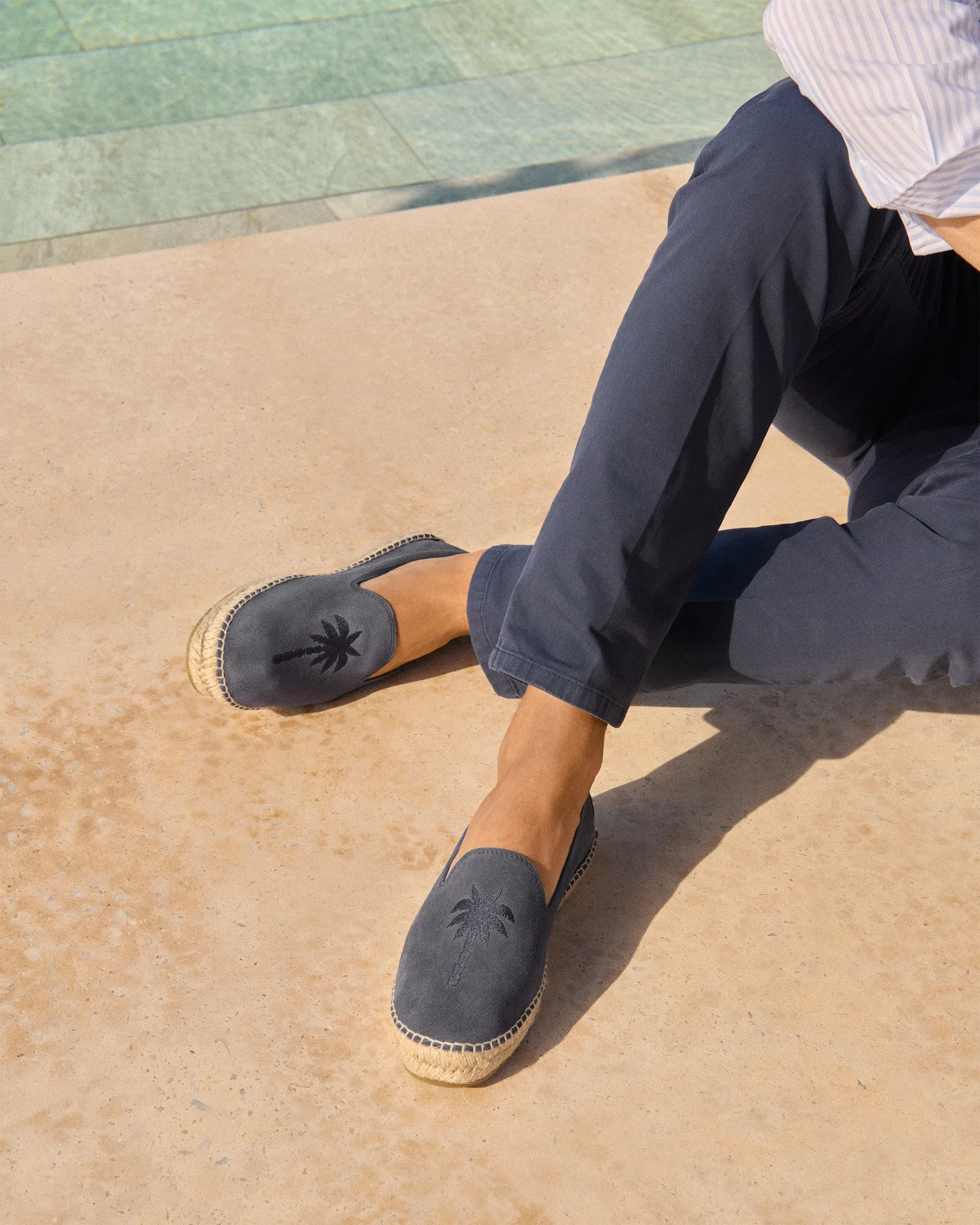 Suede Embroidered Espadrilles - Z40C0 - Palm Springs Patriot Blue and Palm On Tone