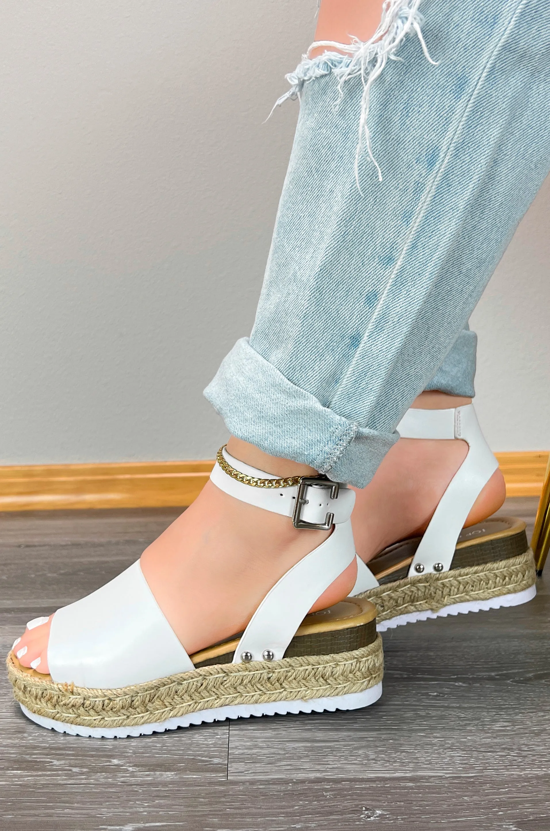 Topic - Open Toe Buckle Ankle Strap Espadrilles Flatform Wedge