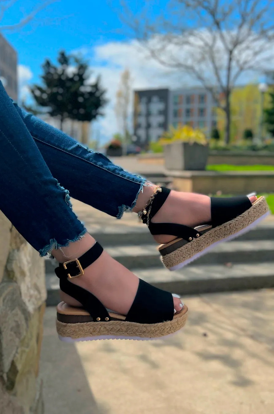 Topic - Open Toe Buckle Ankle Strap Espadrilles Flatform Wedge