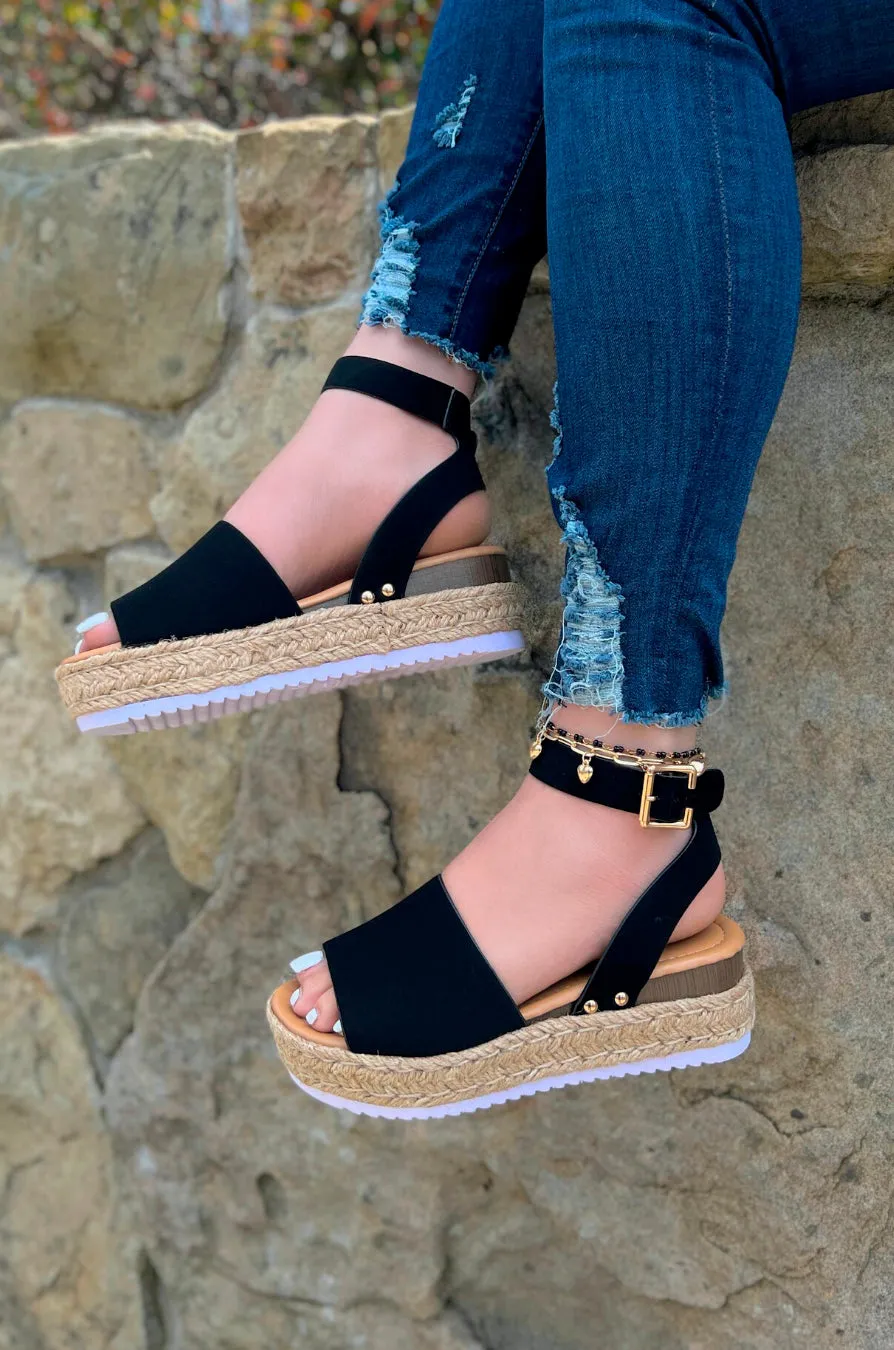 Topic - Open Toe Buckle Ankle Strap Espadrilles Flatform Wedge