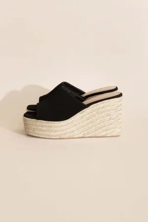 WEBSTER-20 Black Platform Wedge Slide Heels Sandals