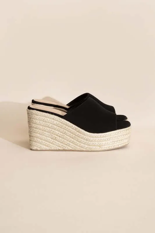 WEBSTER-20 Black Platform Wedge Slide Heels Sandals