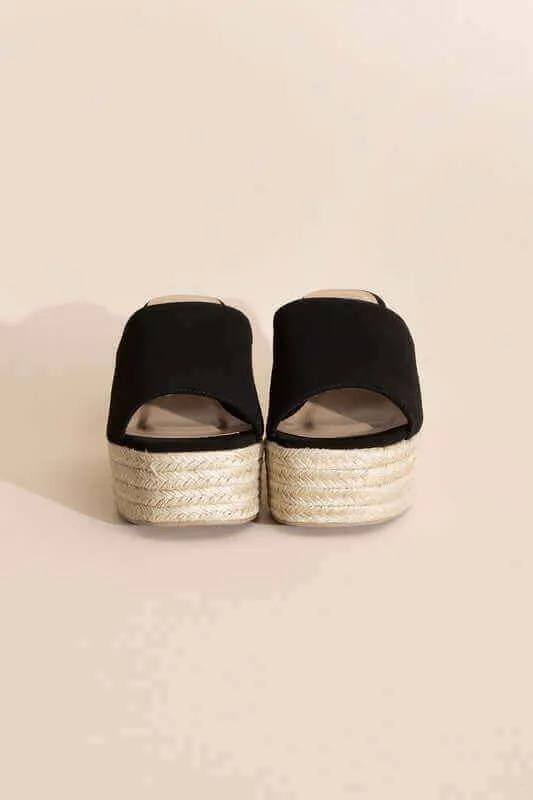 WEBSTER-20 Black Platform Wedge Slide Heels Sandals