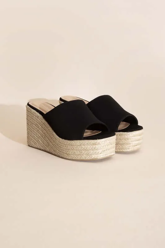 WEBSTER-20 Black Platform Wedge Slide Heels Sandals